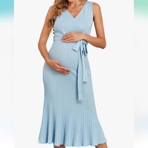 Elegant Blue Midi Maternity Dress